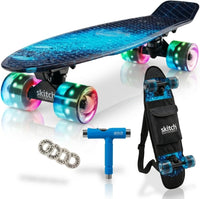 SKITCH Skateboards for Kids, Teens and Adults - Blue Galaxy LED+