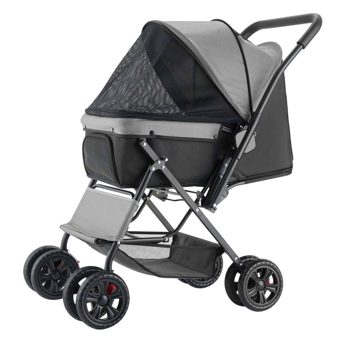 Pet Stroller Foldable 4 Wheels Travel Dog Stroller Reversible Handle Up To 44lbs