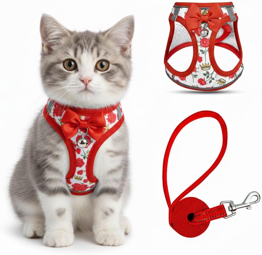 Cat Harness and Leash Escape Proof for Walking - XXS-Chest(8.7"-10.2") / Red