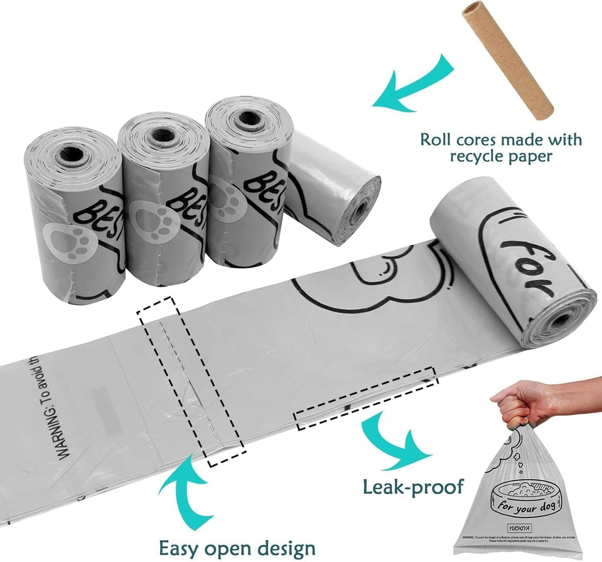 Dog Poop Waste Bags Holder with LED Flashlight - 1 Count (Pack of 13) / Mint Green - image 3