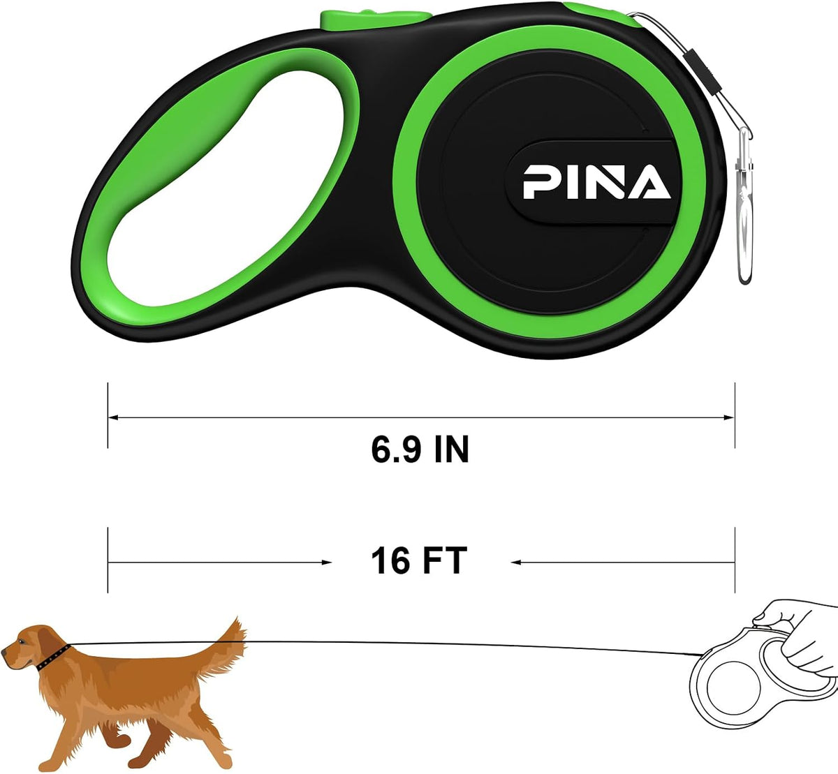 Retractable Dog Leash, 26ft Dog Leash for Small Medium Large Dogs Up to 110lbs, 360° Tangle-Free - 16 ft / Black Green - image 4