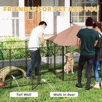 Large Outdoor Dog Kennel with 2 Rooms, Rotating & Adjustable Height Bowls, Waterproof & UV-Resistant Canopy