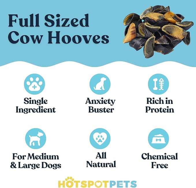 Full-Size Cow Hooves for Dogs | (5 Pack) All-Natural Long Lasting Dog Chews | Made from Grass Fed Cattle | Tasty Treat for Oral Hygiene | Fantastic Alternative for Rawhide and Bully Sticks