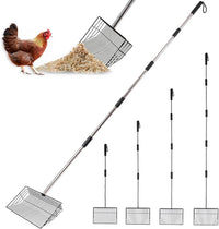 Large Chicken Poop Scooper, Metal Coop Scoop with 32" to 67" Adjustable Long Stainless Steel Handle, Chicken Poop Scooper for Sand with Heavy Duty Sifting Shovel for Chicken/ Horse/ Pet Coops (10 IN)