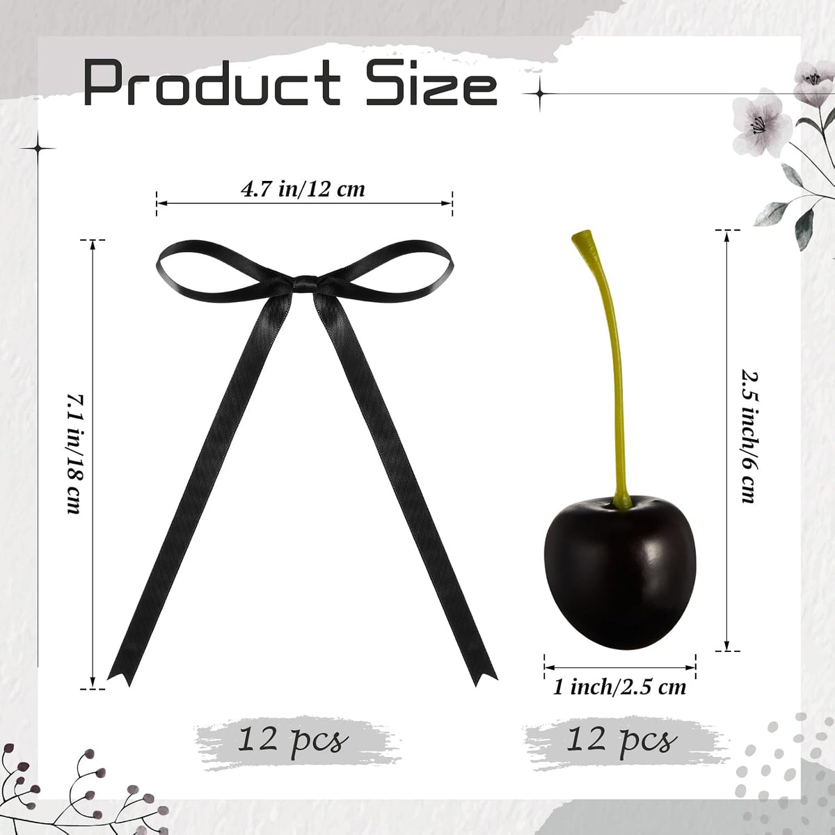 Chunful fake cherry cake toppers with red polyester bows - view 26