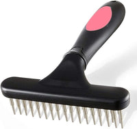 Pet Grooming Rake - Double Row Pins Shedding and Dematting Undercoat Rake Comb for Dogs, Cats, Matted, Short, Long Hair Coats - Safe Grooming & Deshedding Brush - Comb Out Mats & Tangles Easily