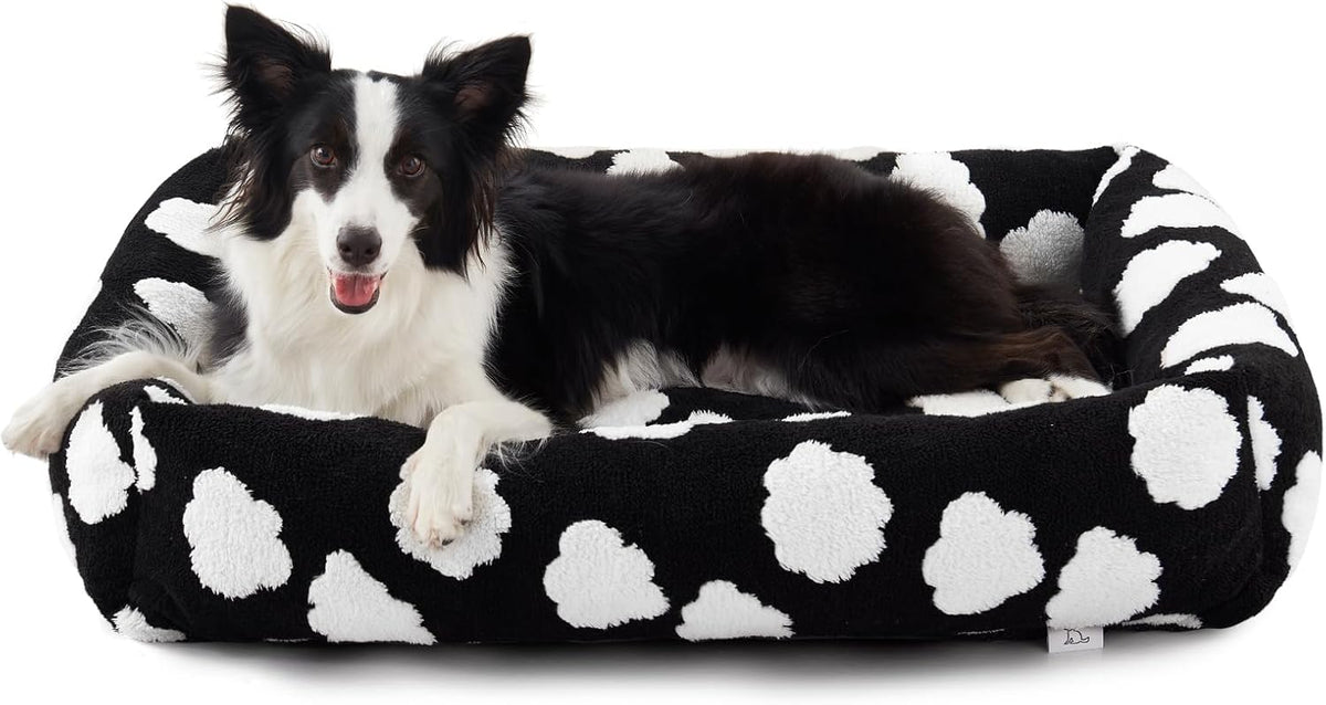 JOEJOY Cute Dog Bed Medium Size Dog - Cozy Clouds Black / M (30"x24"x8")