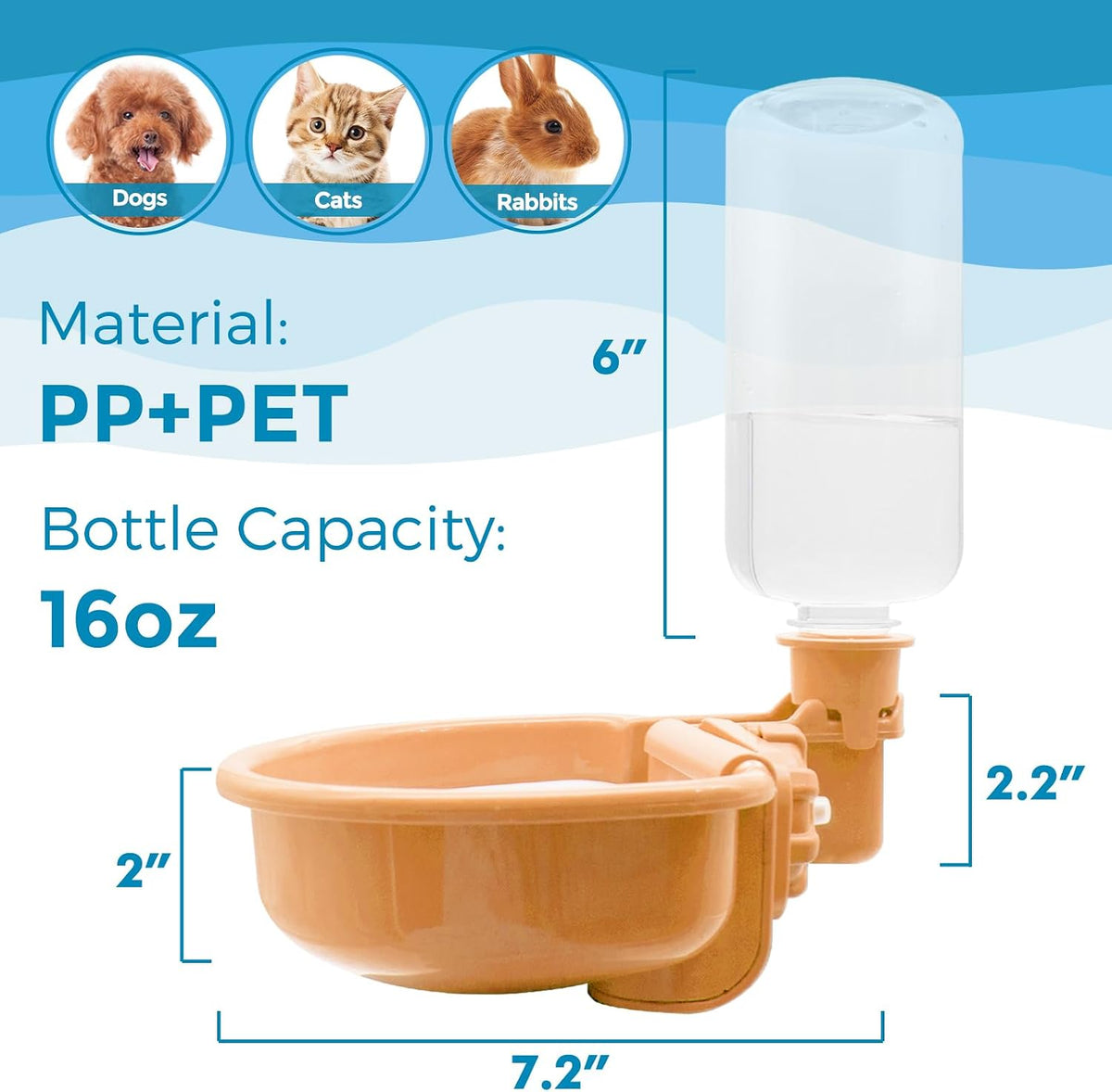 VANNON Gravity Pet Water Bowl, Grey - 16oz / C-Orange - image 3