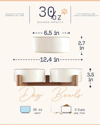 Getstar Ceramic Dog Bowls with Acacia Wood Stand, 30 fl oz, Set of 2, Dog Food Bowl with Colored Rim