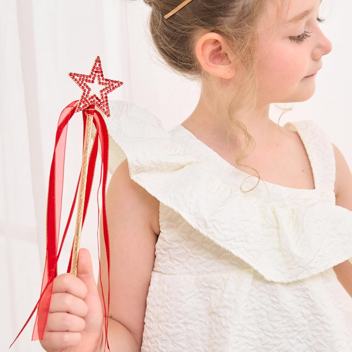 Lovelyshop Crystal Metal Star Fairy Wand with Ribbon - Ture Red - image 2