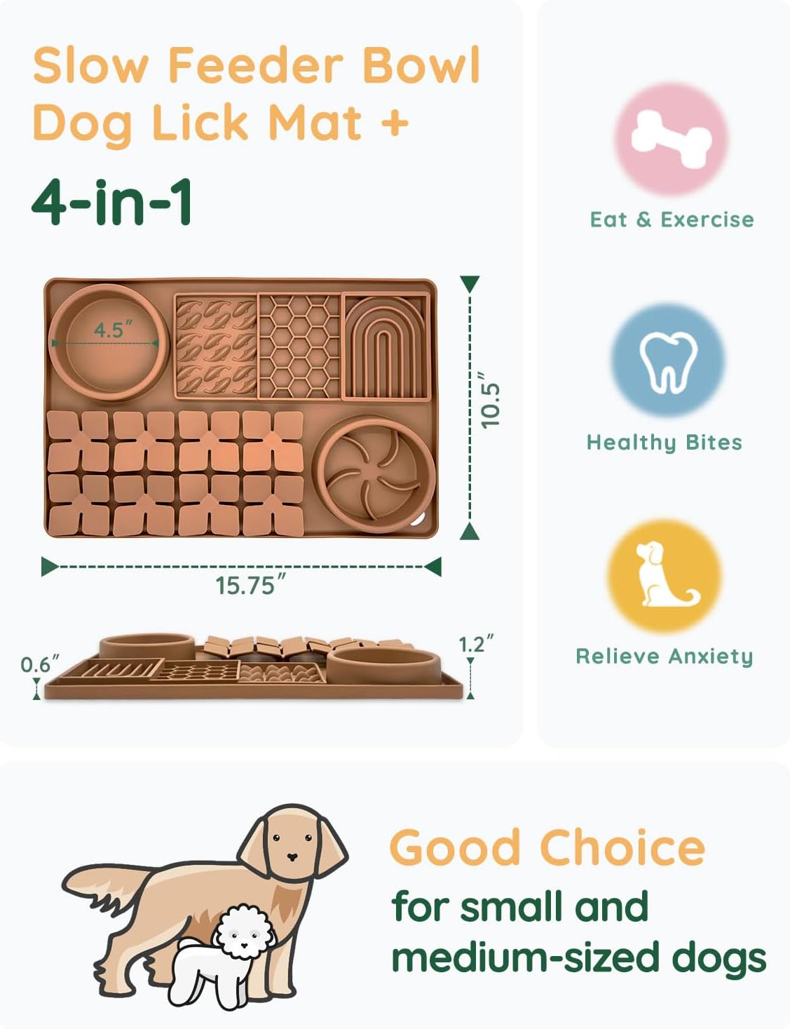 Slow Feeder Bowl, Silicone Lick Mat with Suction Cups for Dog Cat, Snuffle Mat for Pet Smell - Brown / Honeycomb 4in1 - image 3