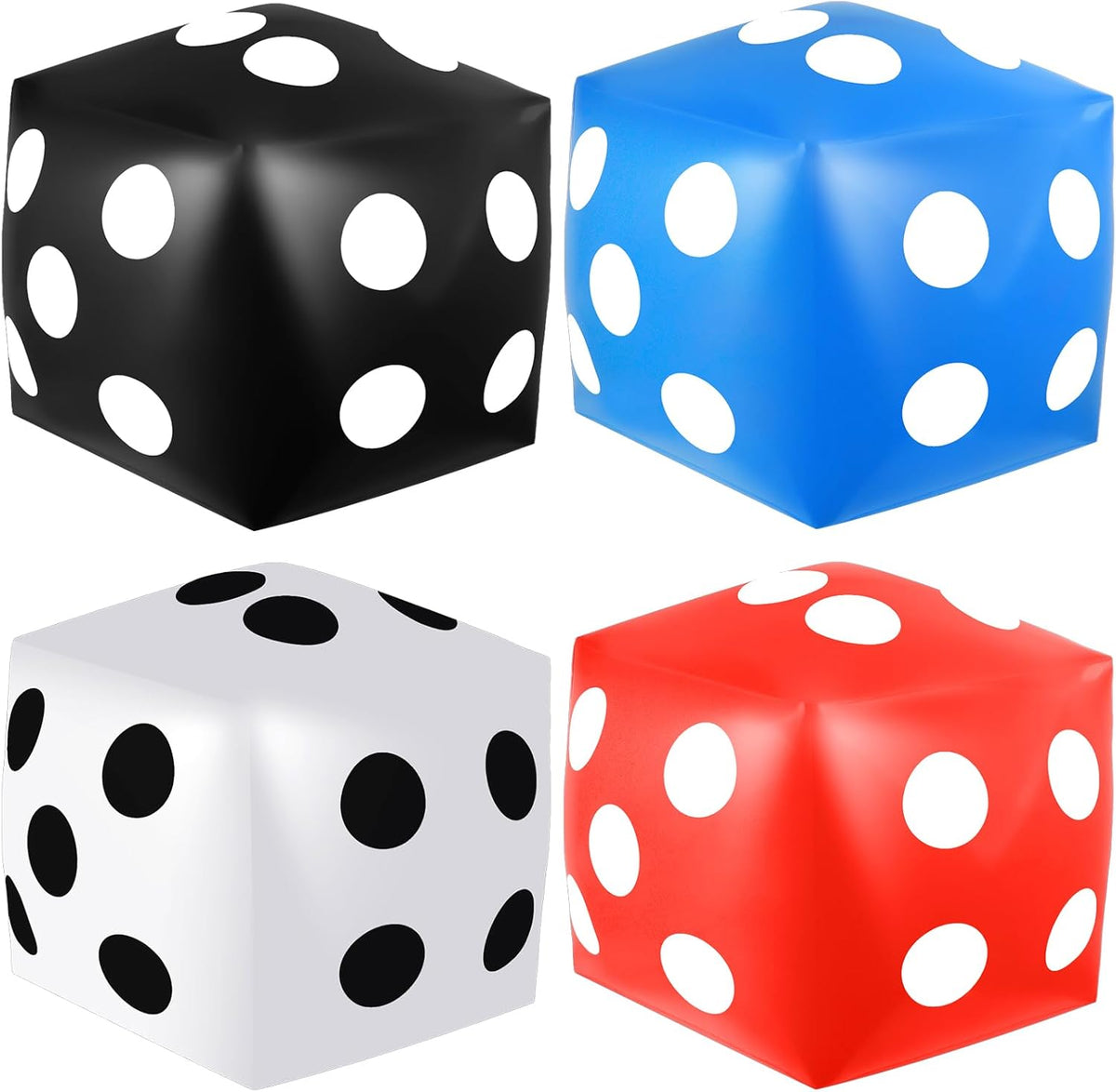 Four jumbo inflatable dice, 12.6 inch black PVC with white dots - view 5