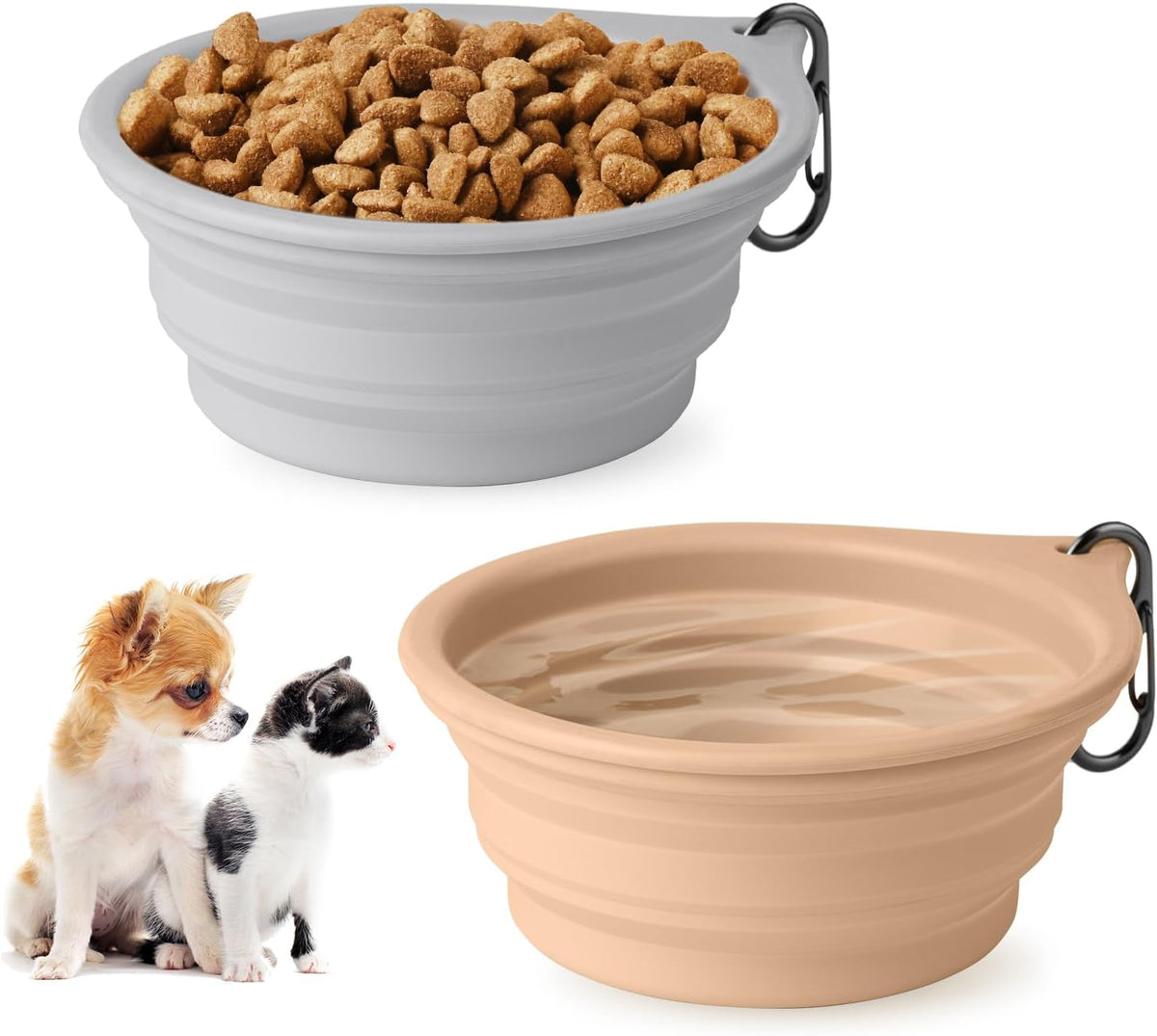 Dog Bowl Pet Travel Collapsible Bowls 2 Pack - Light grey + khaki