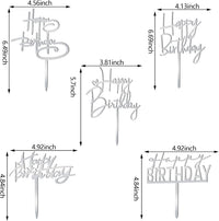 10 PCS Black Happy Birthday Cake Topper Acrylic Cupcake Topper - Silver - image 2