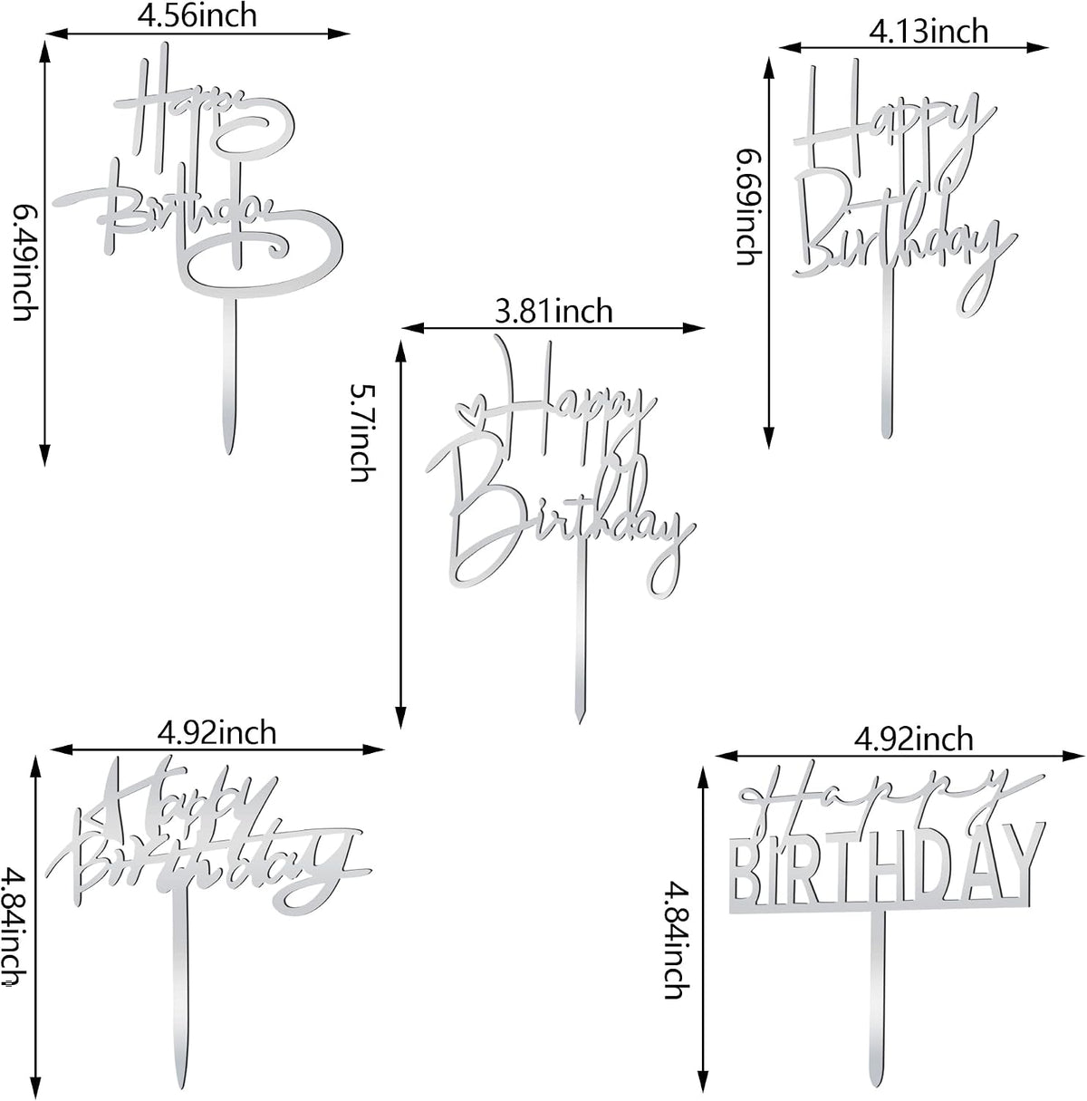 10 PCS Black Happy Birthday Cake Topper Acrylic Cupcake Topper - Silver - image 2