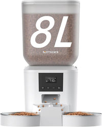 Automatic Cat Feeder for 2 Cats - 8L/34 Cups Large Capacity Auto Food Dispenser with LCD Screen, 2 Food Trays, Timed Cat Feeder, Up to 50 Portions 6 Meals Per Day, Keep Fresh, White