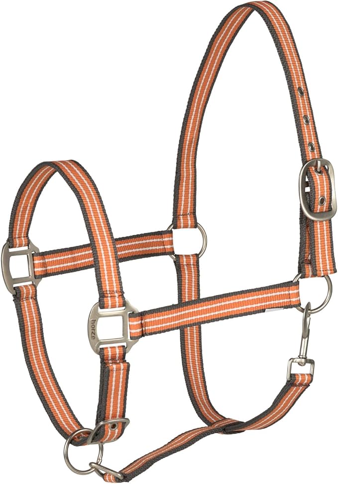 HORZE Adepto Adjustable Horse Halter | Soft, Durable Polyester - Coral Gold - Horse