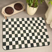 Dog Food Mats for Floors Waterproof - Plaid Black / 32"L x 24"W
