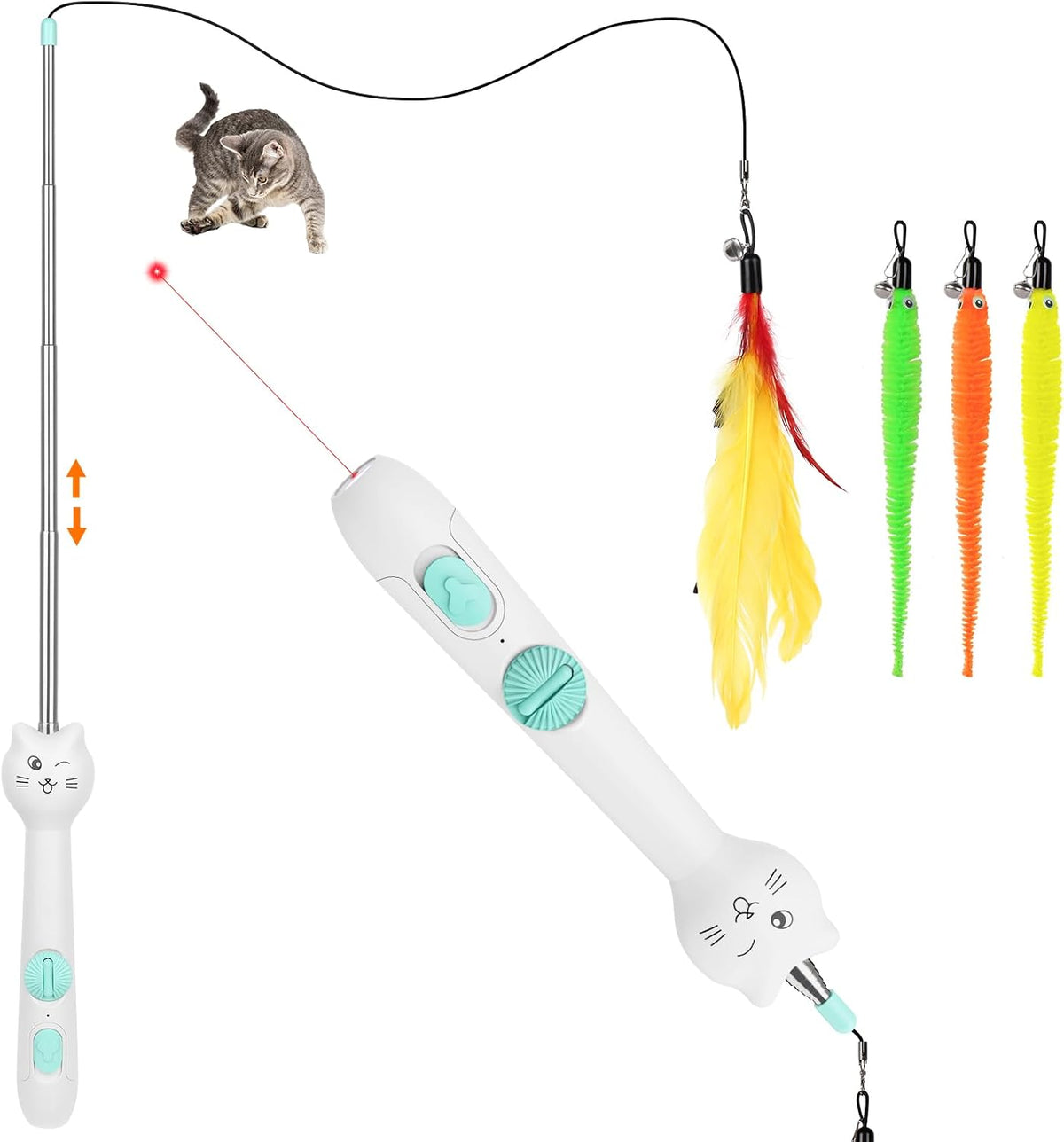 TBTeek Cat Toys, Rechargeable, 3 Light Modes & 5 Fun Patterns – Essentials for Cats - 1pc red light with fish pole