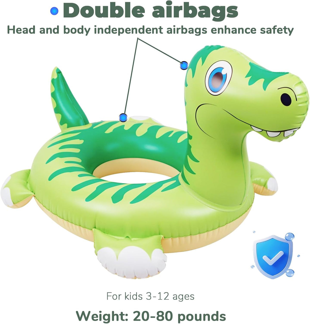 HOHQB green Tyrannosaurus dinosaur pool float swim ring for kids - view 5