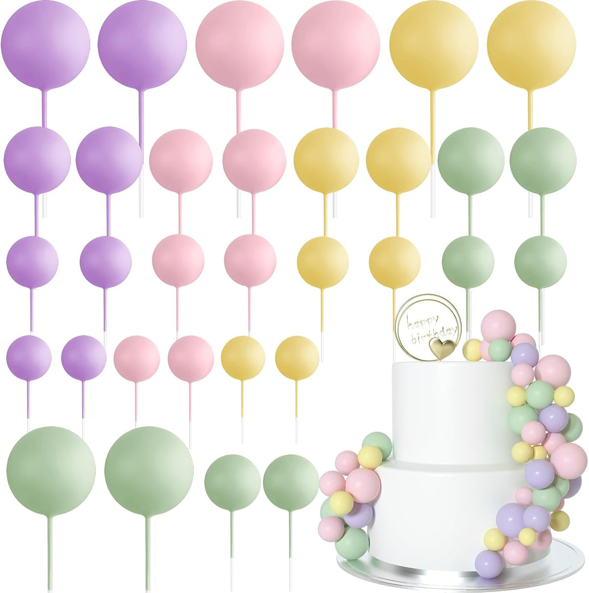 ASTARON 32 Pcs Foam Balls Cake Topper Decorations for Party Cake - Colorful
