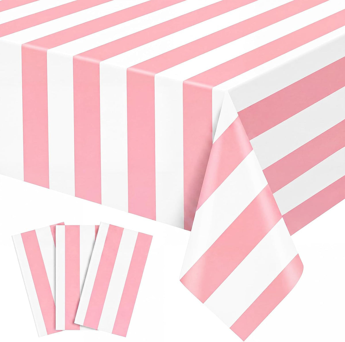 3 Pack Plastic Birthday Tablecloth - Pink Striped