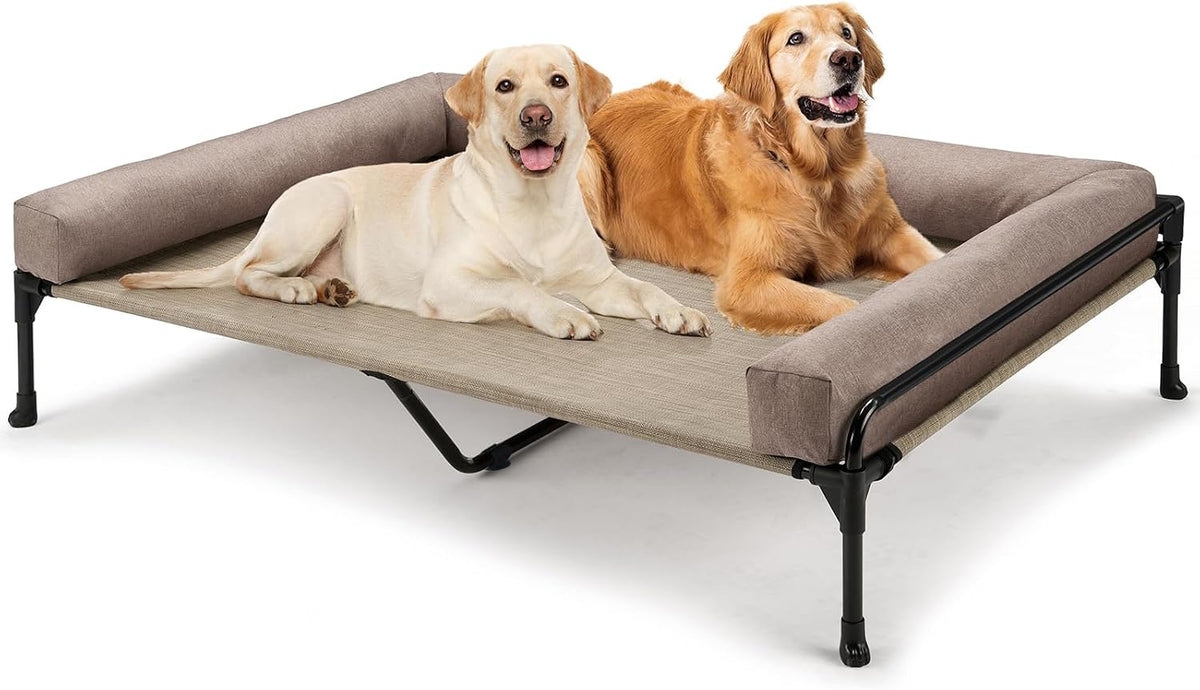 Veehoo Outdoor Elevated Dog Bed-Cooling Raised Dog Cot for Large - Beige Coffee / 47.0"L x 29.0"W x 13.0"Th