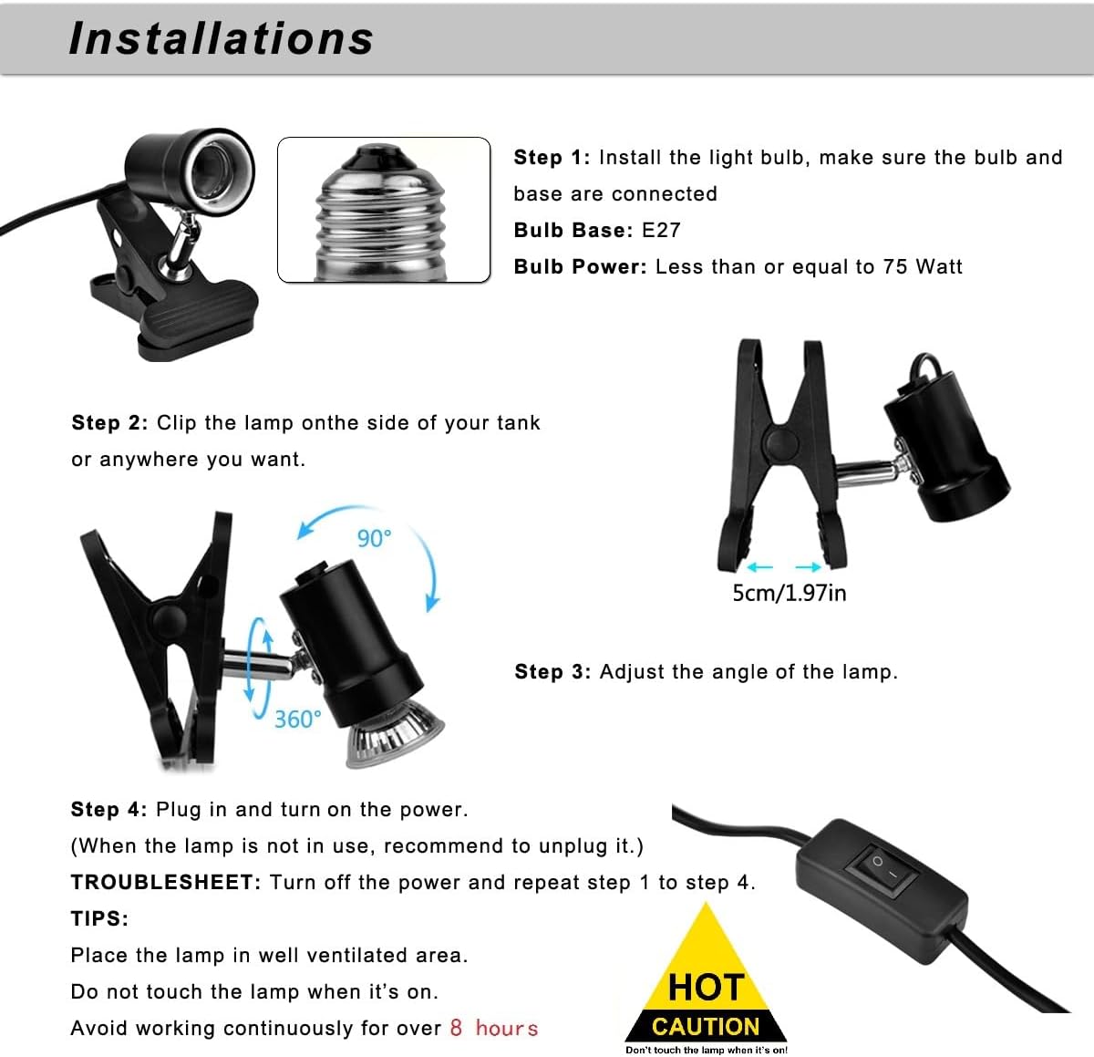Reptile Heat Lamp with 50W UVA UVB Light Bulb - image 4