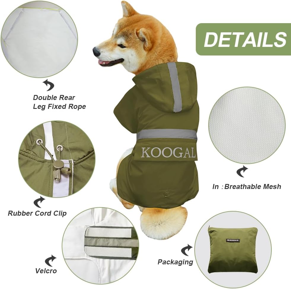 Dog Raincoat Waterproof Hooded, Medium Dogs - Green / 2XL-Fit for 20 to 33 pounds - image 3