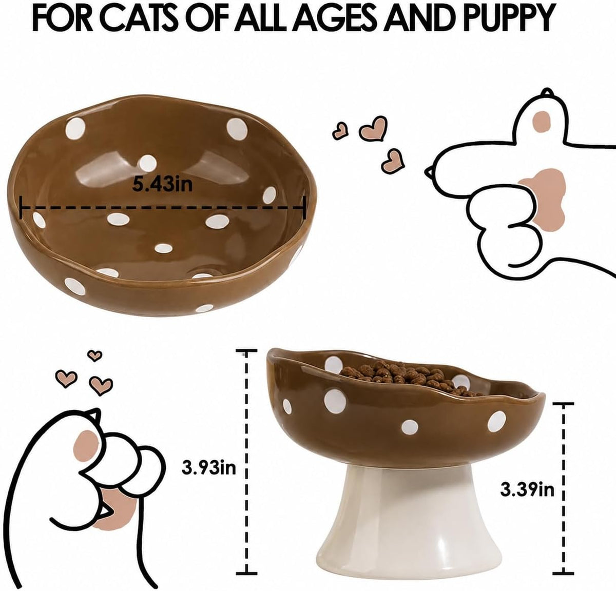 Red Mushroom Cat Bowl, Elevated Ceramic Bowl for Cats – Essentials for Cats - Brown - image 3