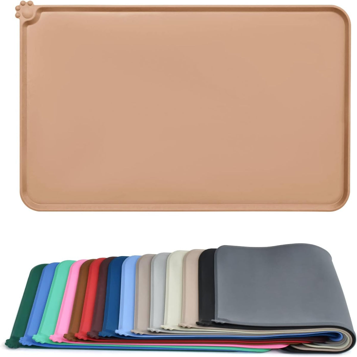 AUDWUD Waterproof Silicone Pet Feeding Mats - Apricot / 34" x 23"