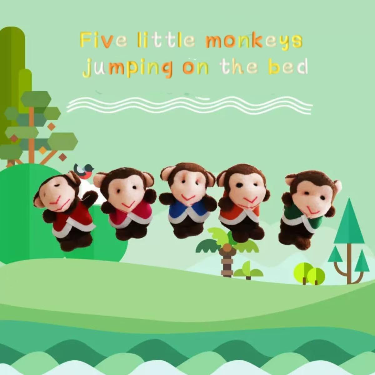 7-pack of plush 5 little monkeys finger puppets for kids storytelling - view 8
