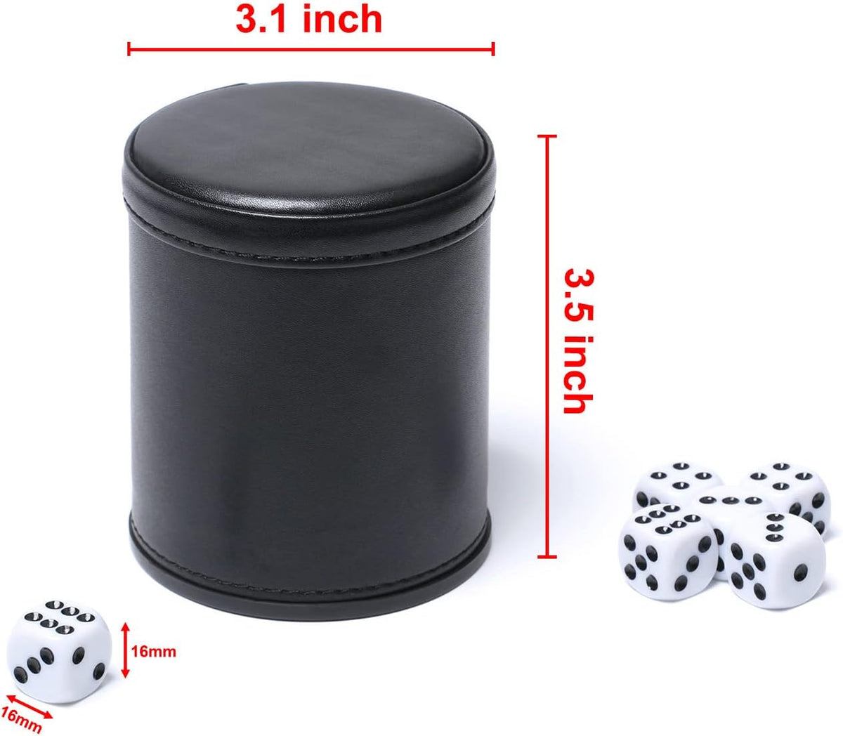 5 Pack PU Leather Dice Cups Felt Lining Quiet Shaker with 30 Dot Dice - Red - image 4
