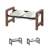 5.5inch Ceramic Adjustable Raised Double Bowls Set with Stand, 3 Heights Elevated, 2 Placement Options,Food and Water Dishes for Puppy, Cats（Double Bowls+Stand, Reactived Glaze -White