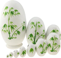 Winterworm 10 piece egg shaped wooden panda nesting dolls with bamboo pattern - view 3