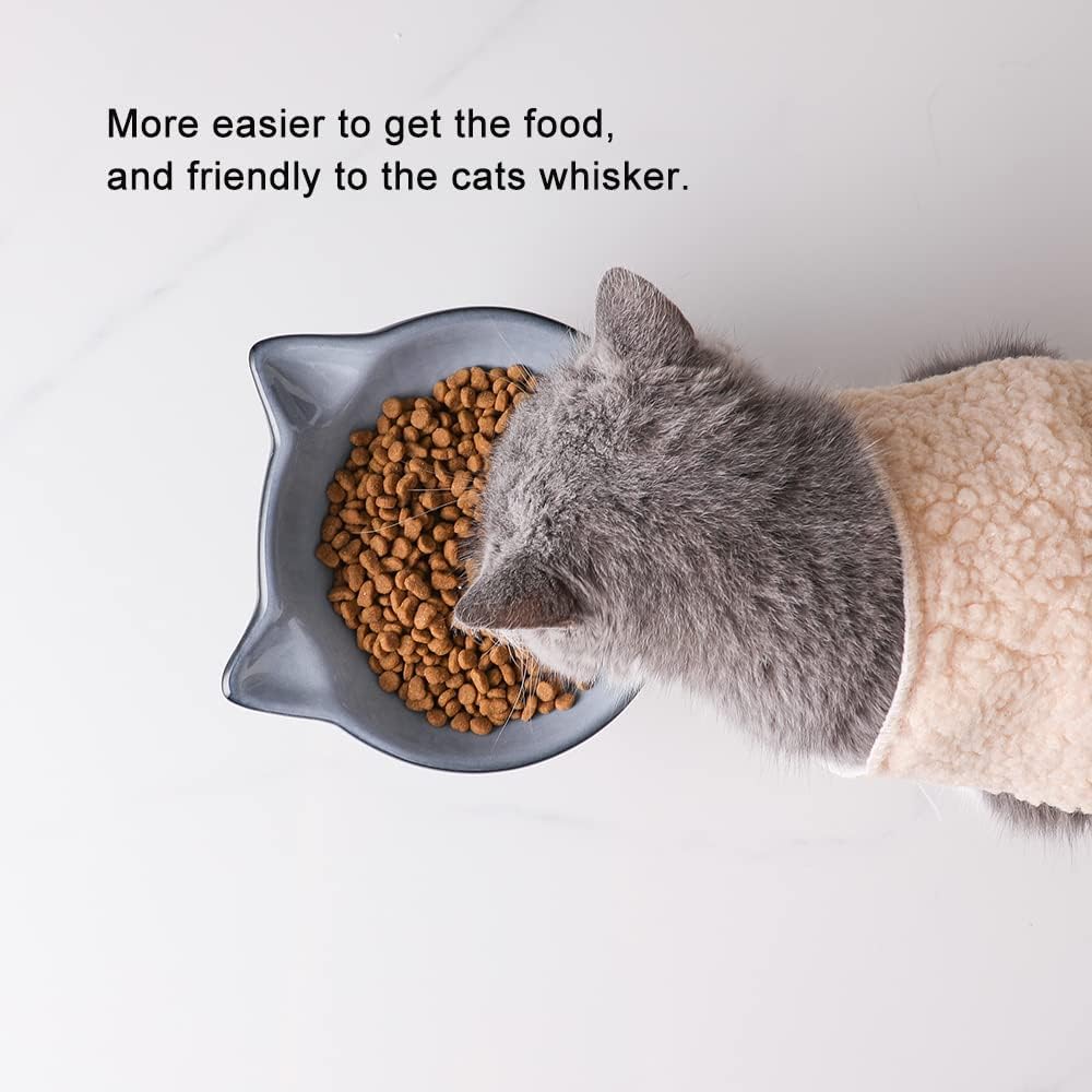 Nihow Ceramic Basic Cat Bowls: 5 Inch Cat Bowl for Food & Water – Essentials for Cats - 6.8 OZ+15.5 OZ / Gray - image 3