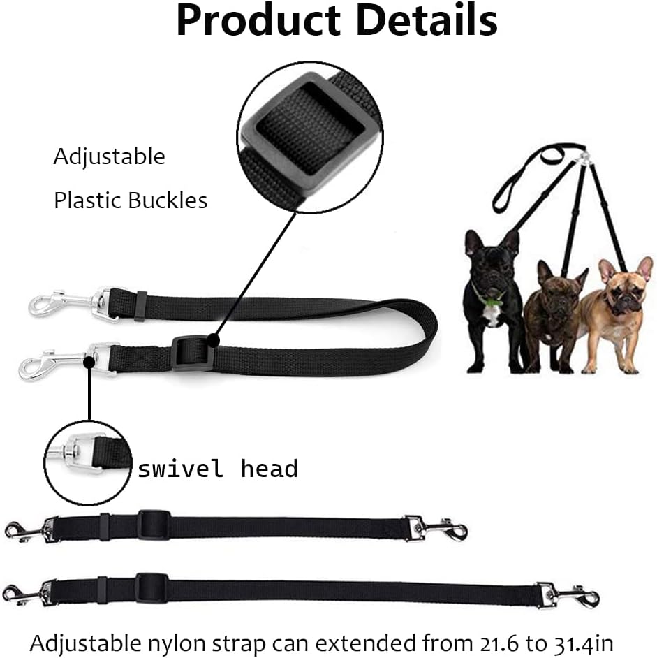 3 dog leash coupler kit with padded handle and swivel buckles, nylon - view 3