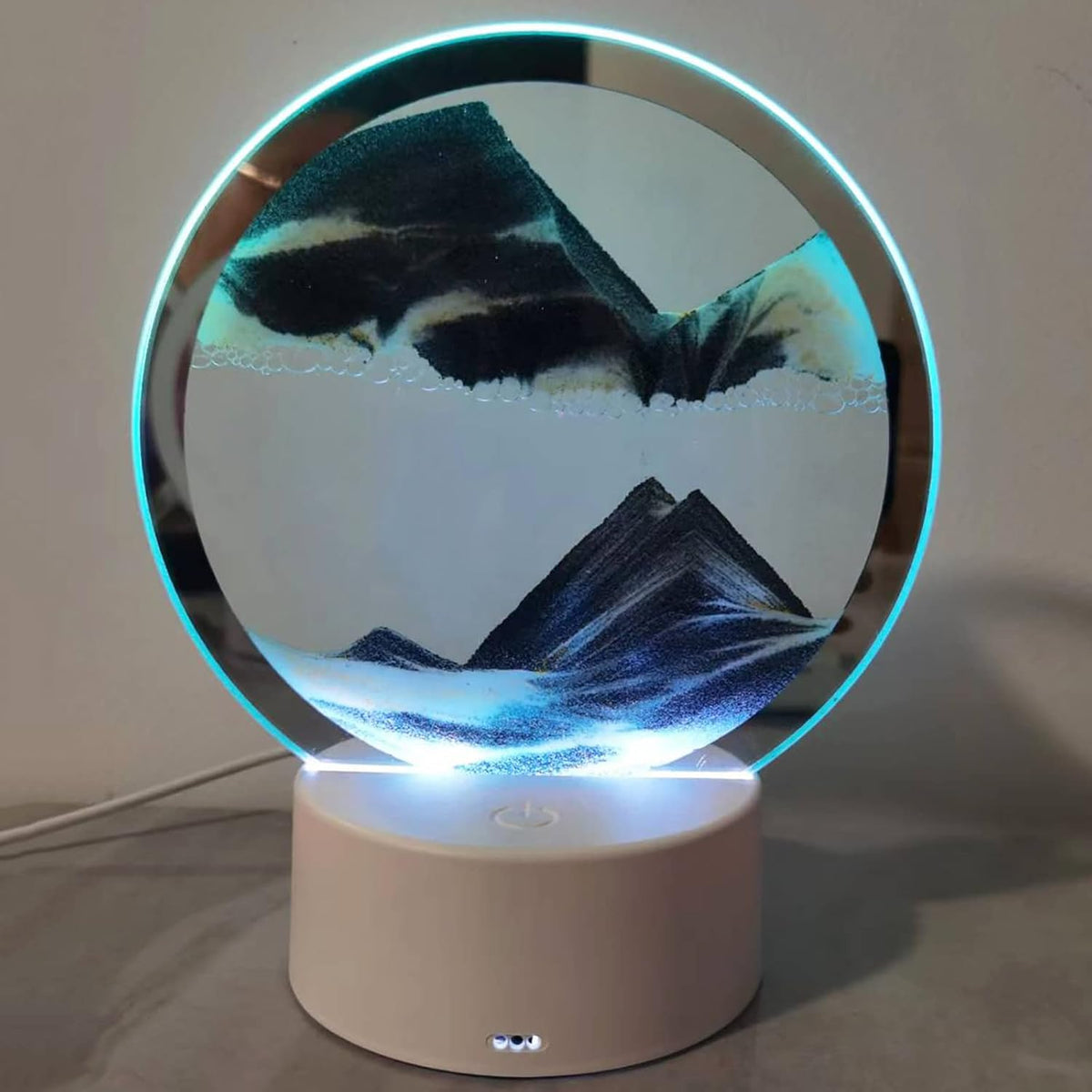 rysnwsu Moving Sand Art Picture Round Glass 3D Deep Sea Sandscape - Black / Button-Control