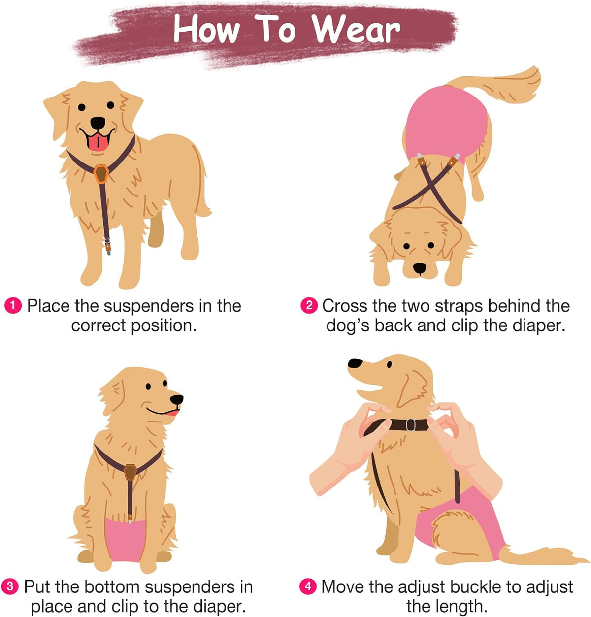 Pet Soft Dog Suspenders 2 Pieces Female Dog Diaper Suspenders - Black & Pink / X-Small/Small - image 2