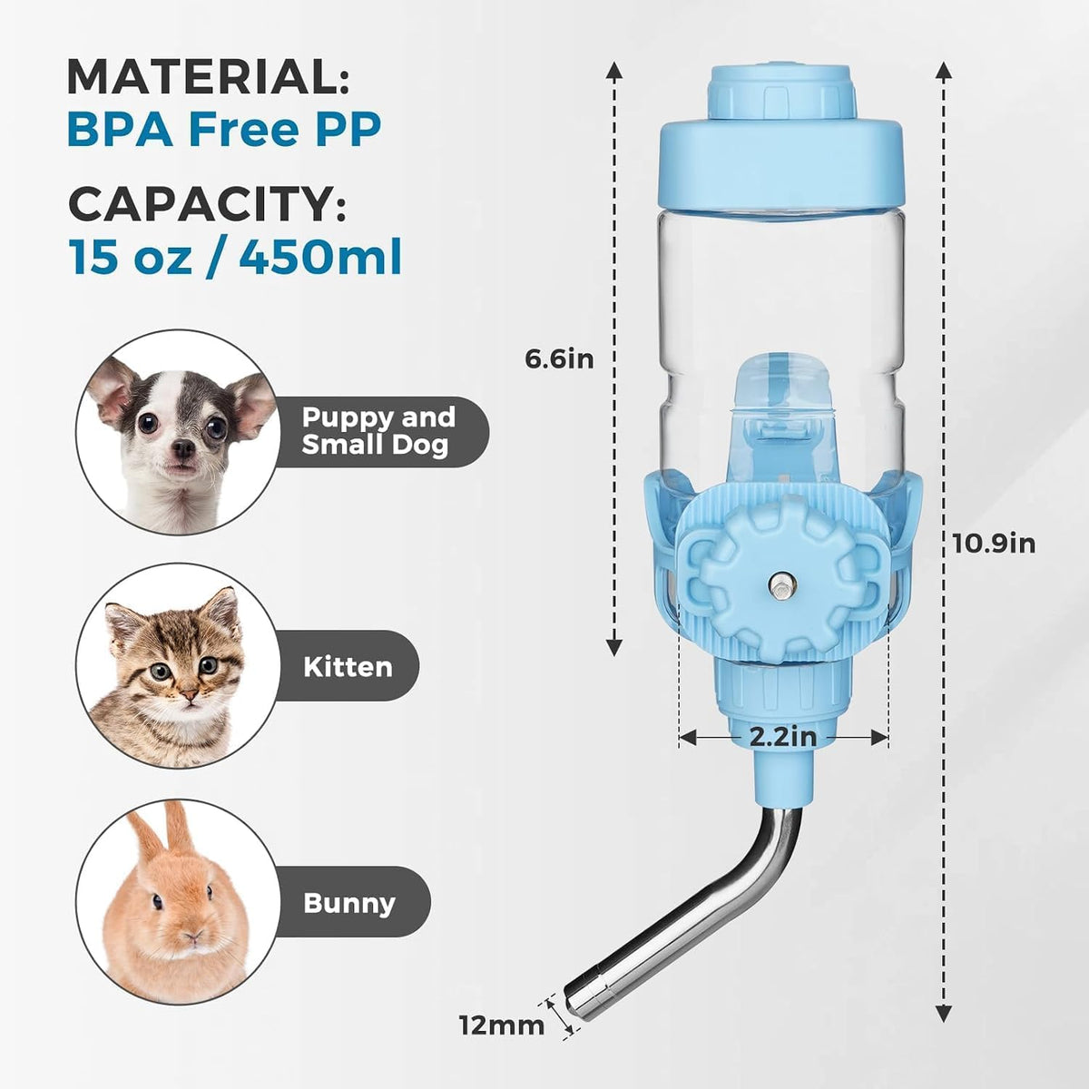 Vannon Water Bottle for Small Animals - 15oz / Blue - image 2
