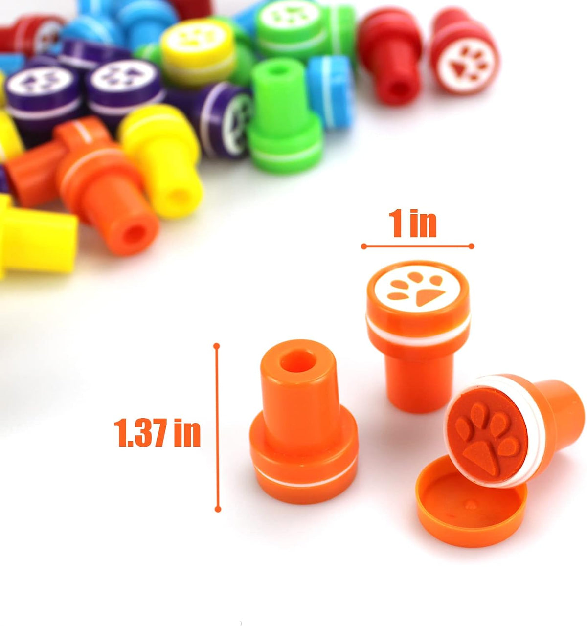 AHKUNMT 36 paw print self inking stampers in red, yellow, blue, green, orange and purple - view 2