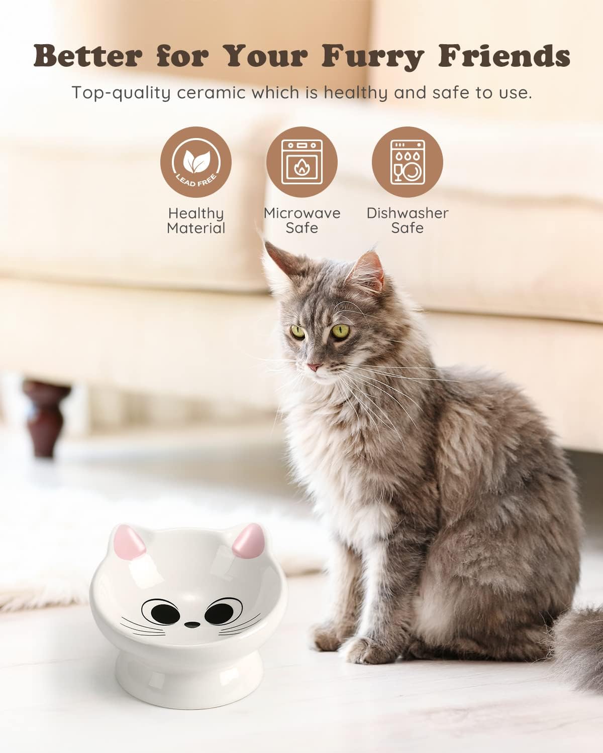 Raised Cat Food Bowl Ceramic 15° Tilted Cat Food Bowls Protect Cat's - Pink2P / 2 - image 4