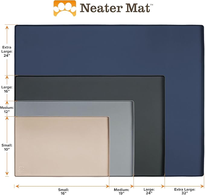 Neater Pet Brands Neater Mat Pet Mats for Food and Water, Cat & Dog Bowl Mat Waterproof Silicone, Feeding Tray, Dog Food Mats for Floors, Placemat w/Raised Edge for Under Bowls, 24" x 16", Grey