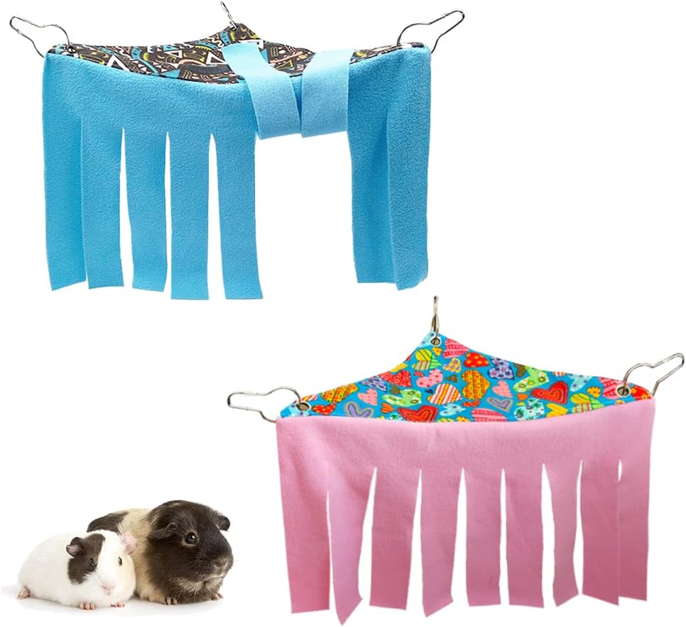 RIOUSSI Guinea Pig Hideout Hideaway Corner Fleece Toys Cage - Blue+Pink / Triangle