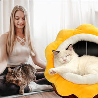 Cat Beds for Indoor Cats-Rabbit-Shaped Cat Cave Bed with Hanging Toy - Sunflower Brown / Sunflower / L - image 4