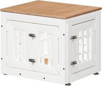 26" Heavy Duty Dog Crate Furniture for Small,Medium and Large Dogs,Rustic Wooden Dog Cage Kennel Indoor Furniture with Waterproof Top,Decorative Pet House Side End Table (White & Wood)