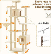Made4Pets Tall Cat Tree, 80" Cat Tree Tower for Indoor Cats Large Adult, Modern Cat Tower with Scratching Post, Cozy Hammock, 3 Perches and 2 Condos, Sturdy and Fluffy, Beige
