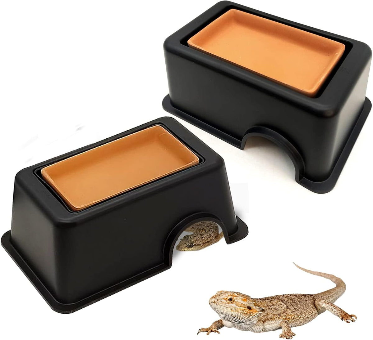 Reptile Hide Box, Humid Hideout Cave for Reptiles Snake Hide Lizards Hideaway Hut Leopard Gecko - 2 PCS