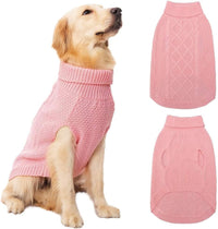 Mihachi twisted knit turtleneck dog sweater in soft acrylic with stretchy collar and leash hole