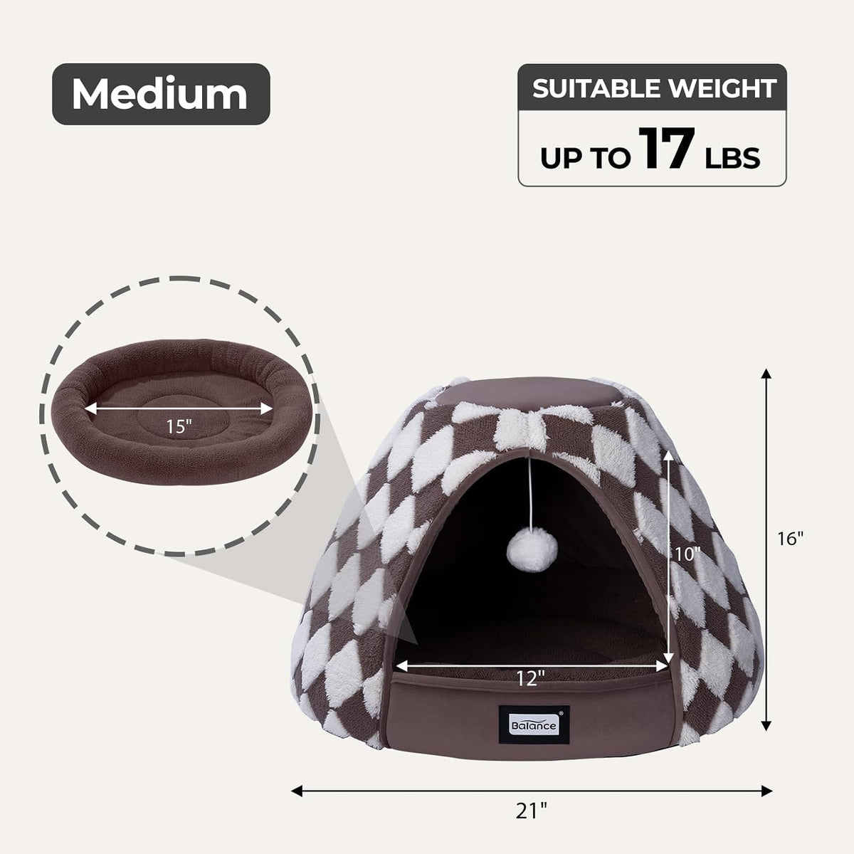 BALANCE Cat Beds for Indoor Cats - 21"L x 21"W x 16"Th / Dark Brown - image 2
